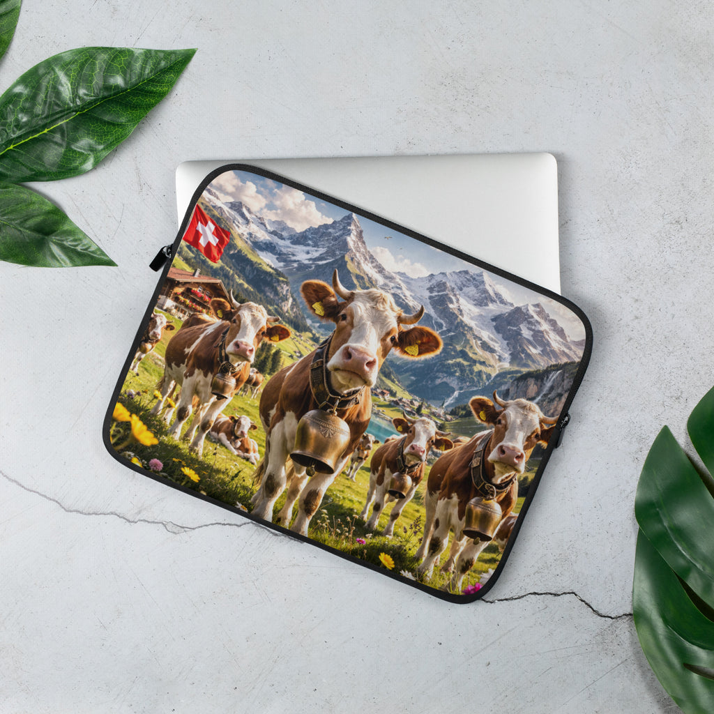 Laptop Sleeve Schweiz Kühe Alpen Landschaft Schweizer Flagge 13 Zoll