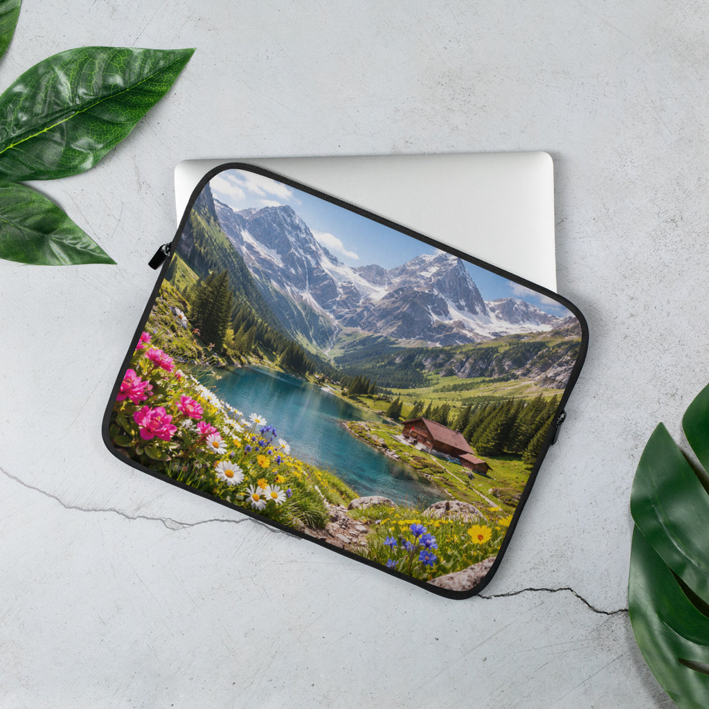 Laptop Sleeve Alpen Schweiz Berg Landschaft Blumen 13 Zoll