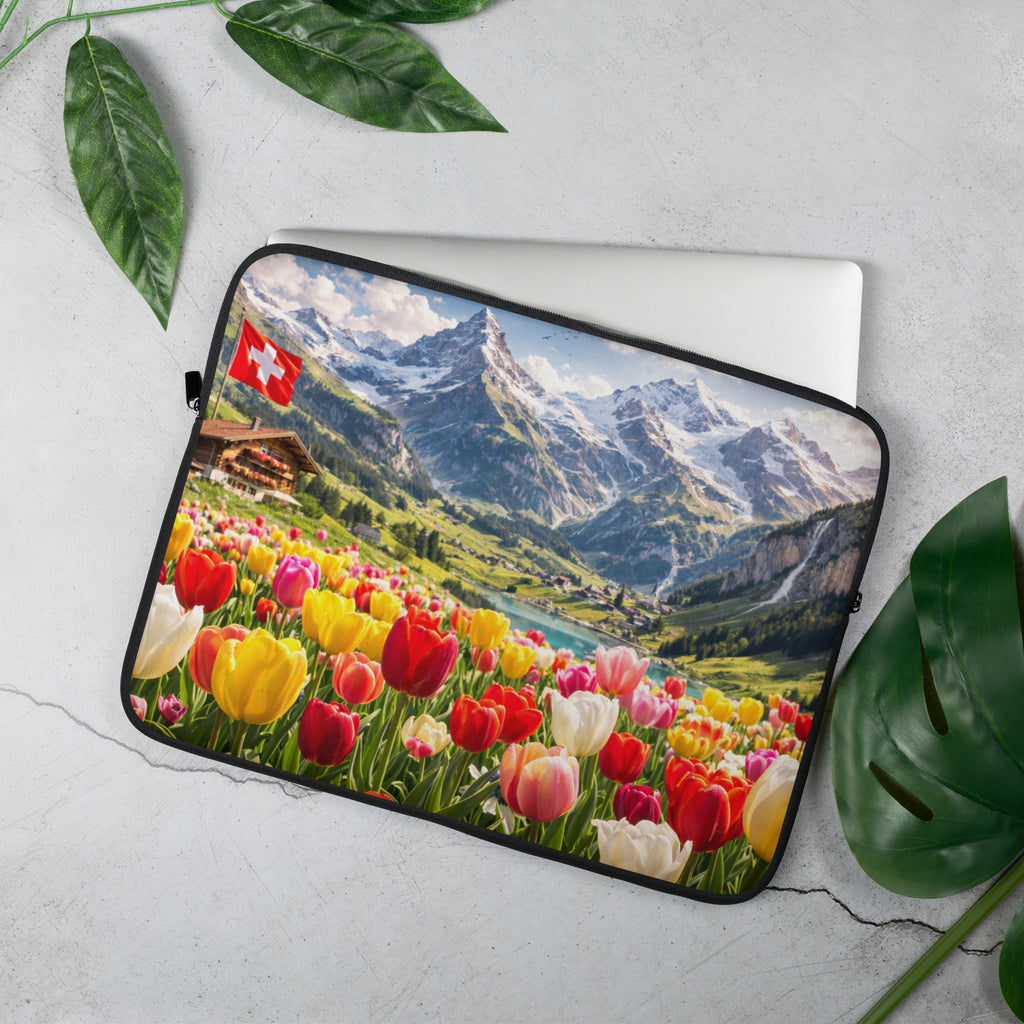Laptop Sleeve Alpen Blumen Landschaft Schweiz Tulpen 15 Zoll