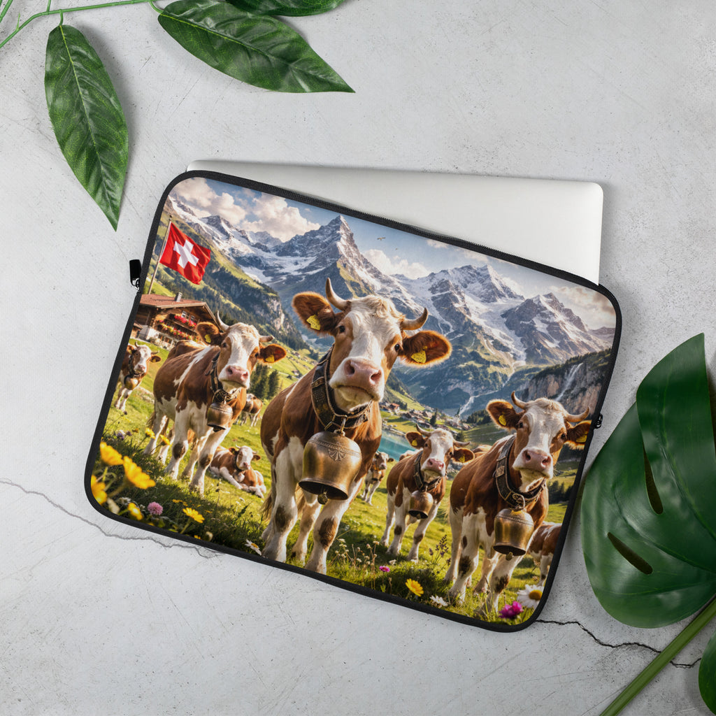 Laptop Sleeve Schweiz Kühe Alpen Landschaft Schweizer Flagge 15 Zoll