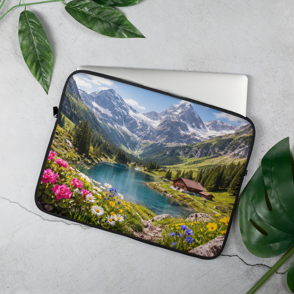 Laptop Sleeve Alpen Schweiz Berg Landschaft Blumen 15 Zoll