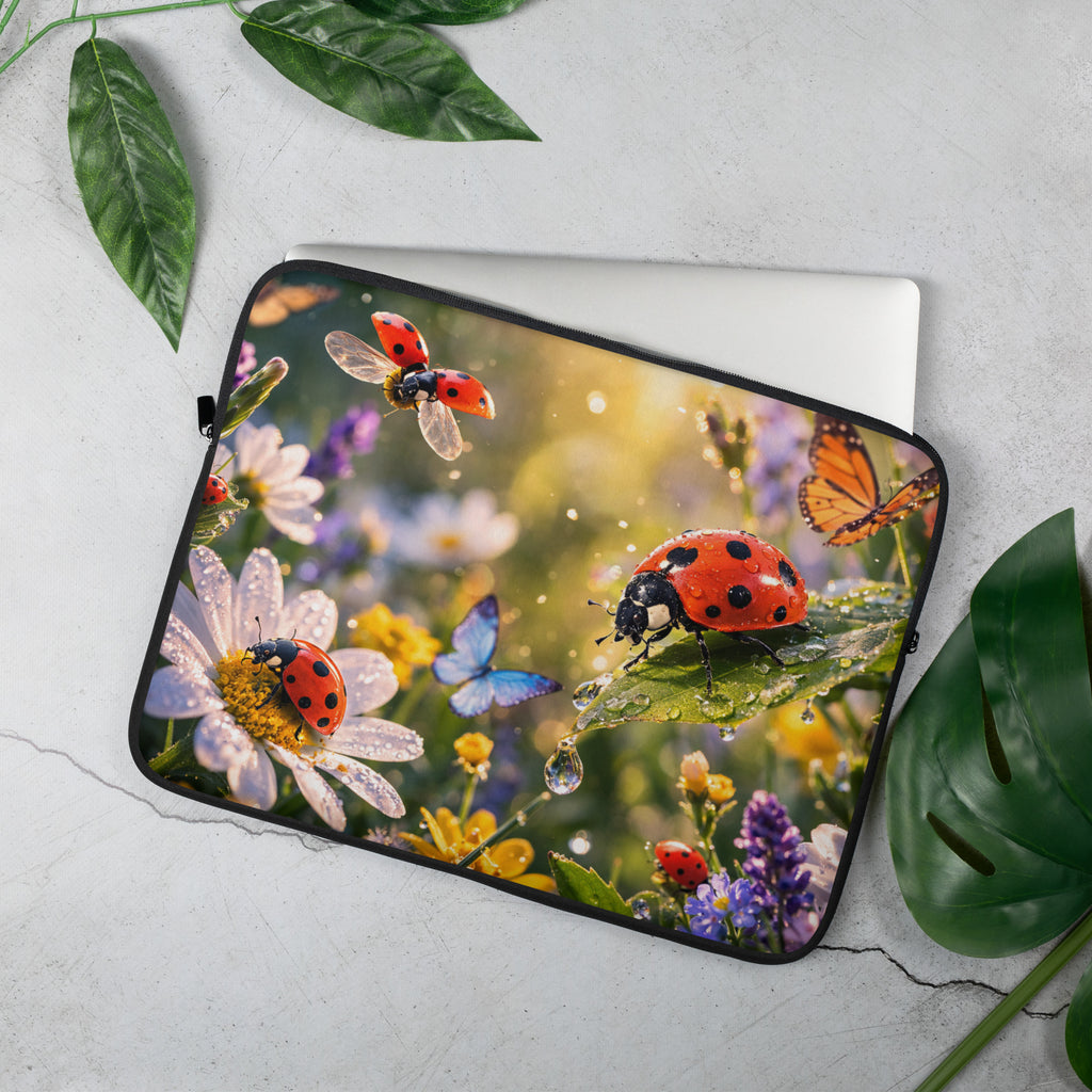 Laptop Sleeve Marienkäfer Blumen Design 15 Zoll